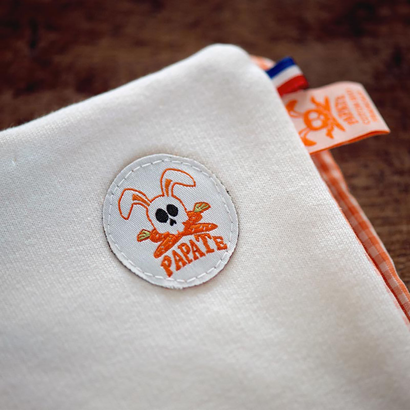 Papate Protège Carnet de Santé en Coton Bio Wooly blanc/vichy - 25x18 cm