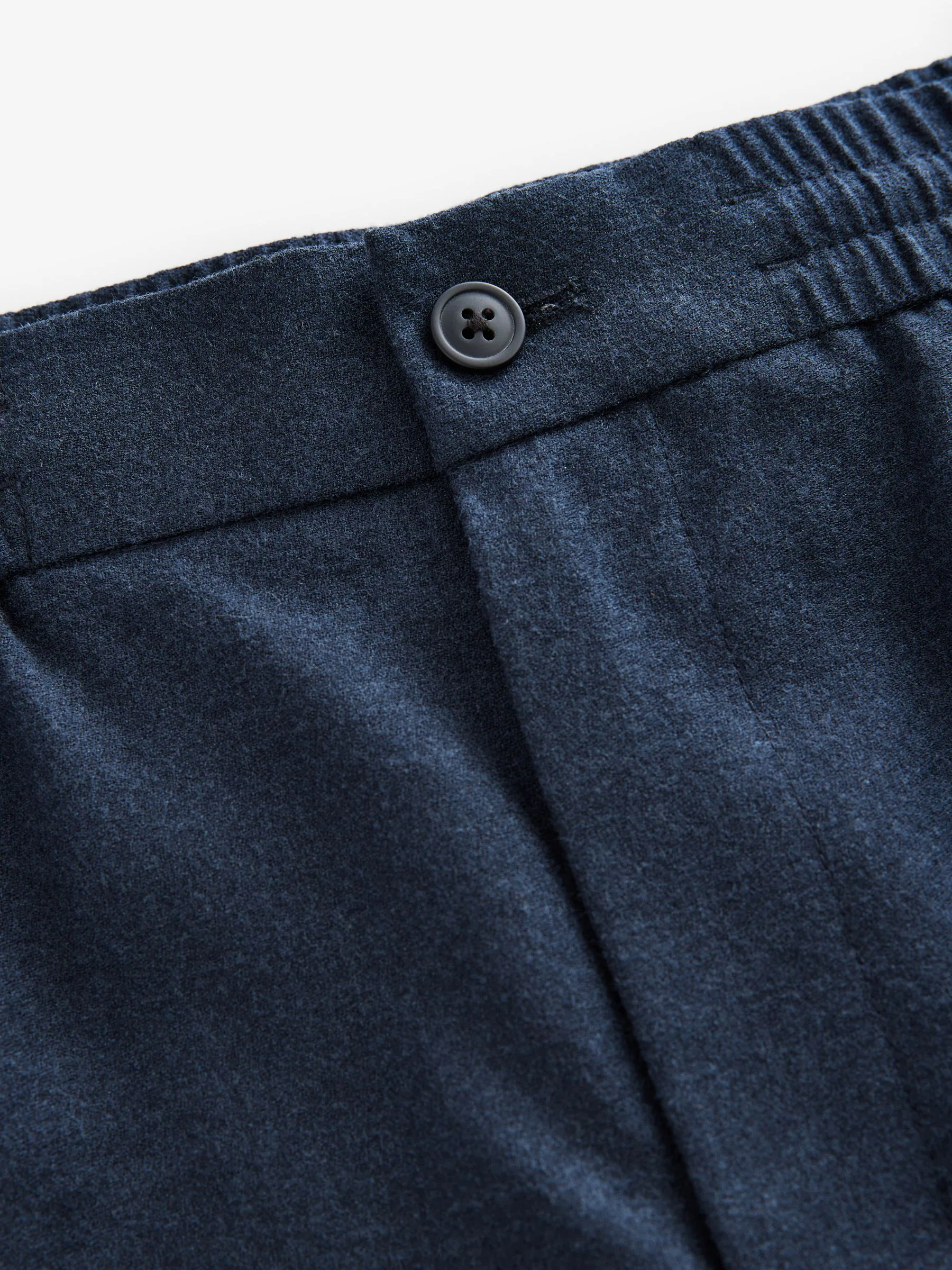 Marineblauw - Elasticated Waist Wool Rich Textured Formal Trousers