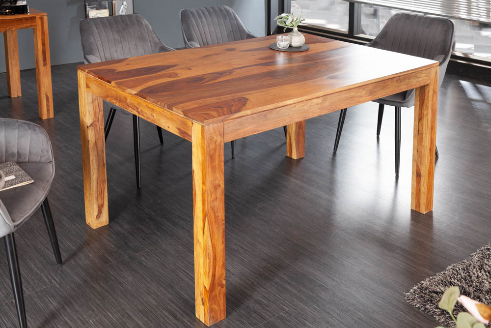 Massivholz Esstisch PURE 135cm braun Sheeshamholz stone finish einzigartige Maserung