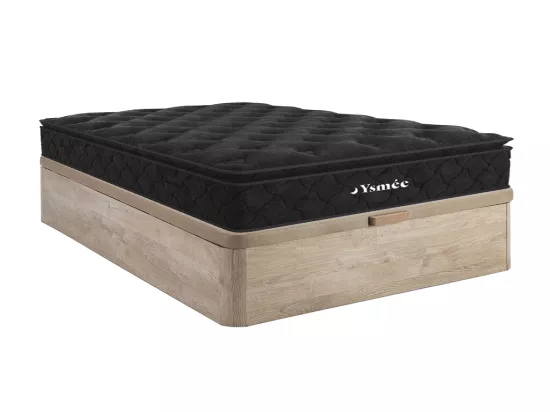 Ensemble 140 x 190 cm sommier coffre naturel clair + matelas ressorts ensachés surmatelas intégré ép.28cm - BLACK DREAM de YSMÉE