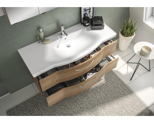 Badkamermeubelset serie 6005 Sprint BxD 122 x 48,1 cm, frontkleur Riviera Oak, 2-delige set met keramische wastafel