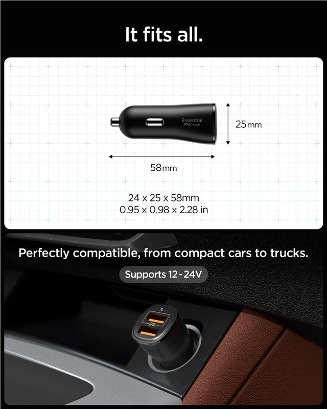(30W) Dual USB A Essential Auto KFZ Ladegerät Schnellladegerät für Zigarettenanzünder Power Delivery (ACP08700) - Schwarz