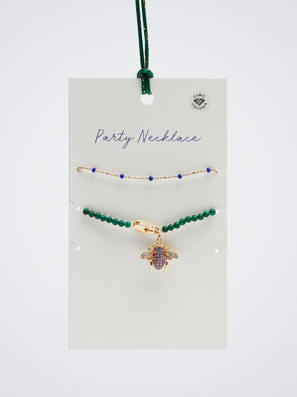Conjunto de colares com pingente e zircônias - Multicolorido