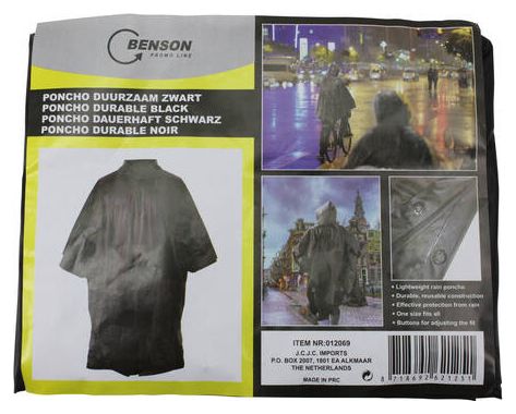 Poncho de pluie noir avec capuche - Imperméable taille universelle