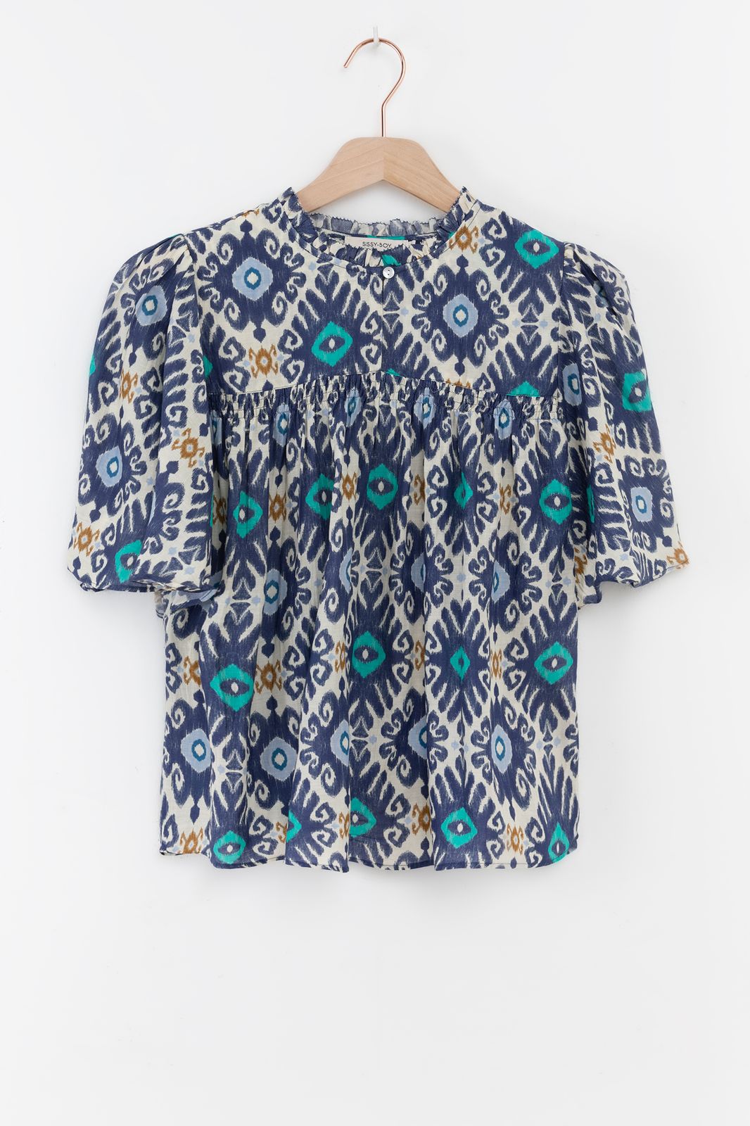 Blauwe A-lijn blouse met print