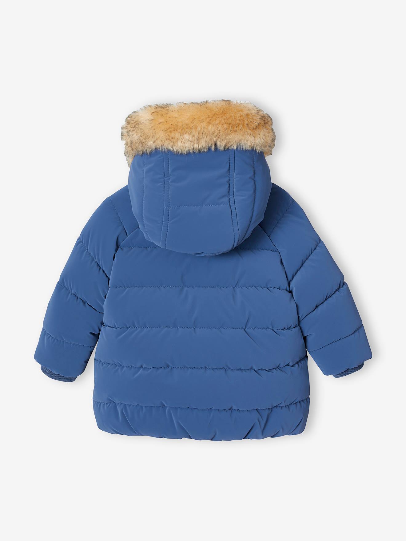 Jaqueta acolchoada e forrada com capuz para bebê na cor azul índigo