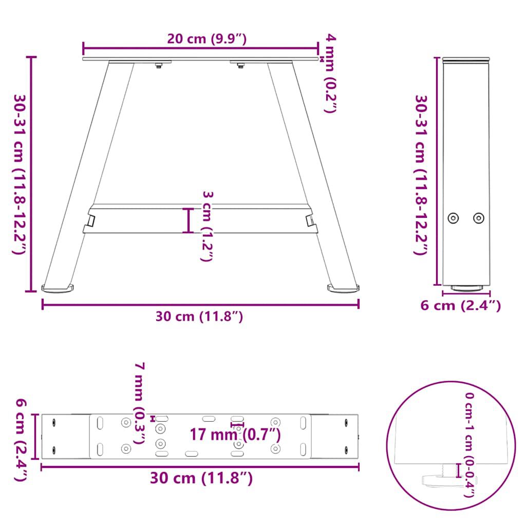 vidaXL A-vormige salontafelpoten 2 stuks 30x(30-31) cm staal