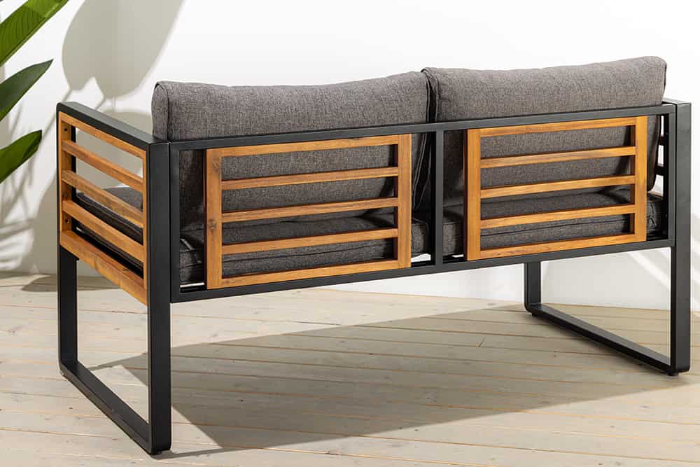Outdoor Garten-Sitzgruppe PURE grau natur Akazie schwarz Metall inkl. Tisch Sitzpolster