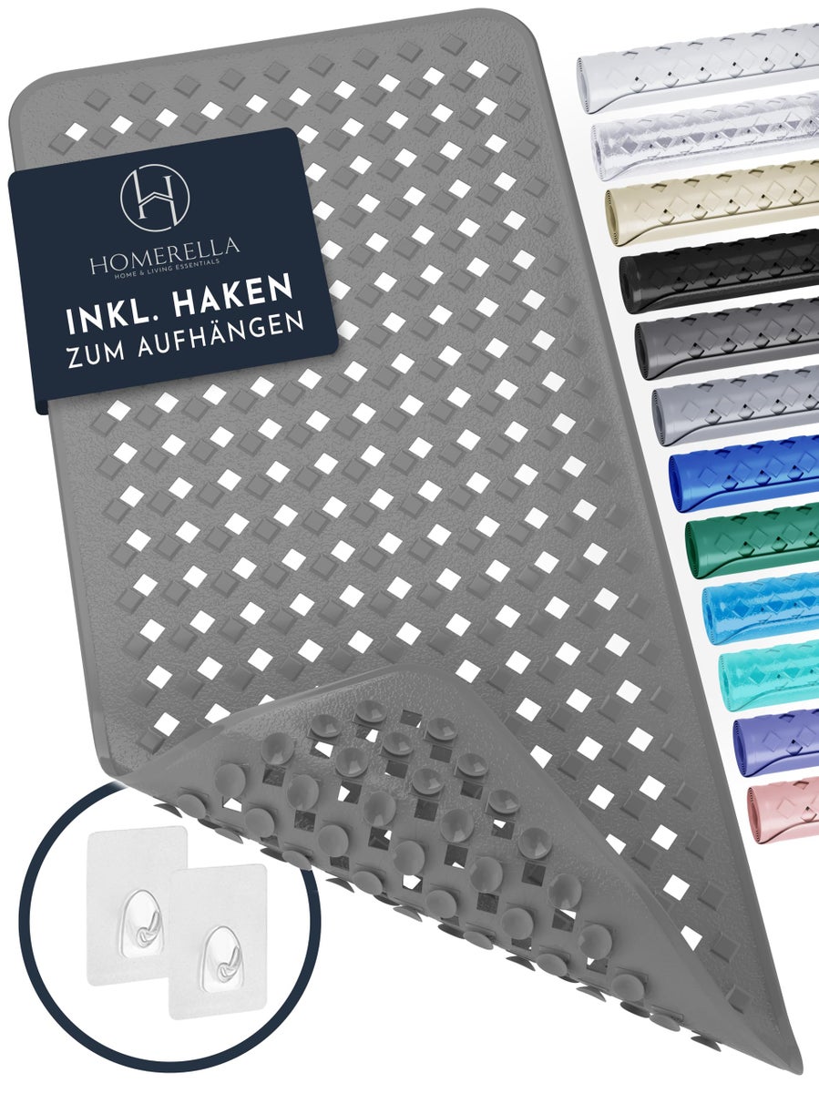 Homerella Antislip Badmat, Huidvriendelijk, 88x39cm, INCL. OPHANGSTANG | Antislip Badmat, BPA-vrij | Schimmelwerende & Machinewasbare Douchemat | Antislip Badmat