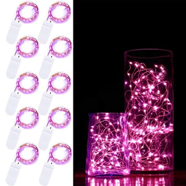 10-pack 1m Mini LED lyssløyfe Batteridrevet rosa