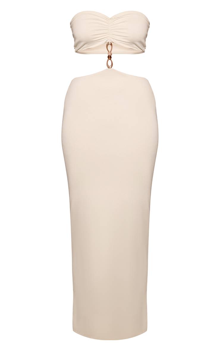 Crème Robe Maxi Bandeau Toucher Doux Avec Détail De Perles Et Découpe