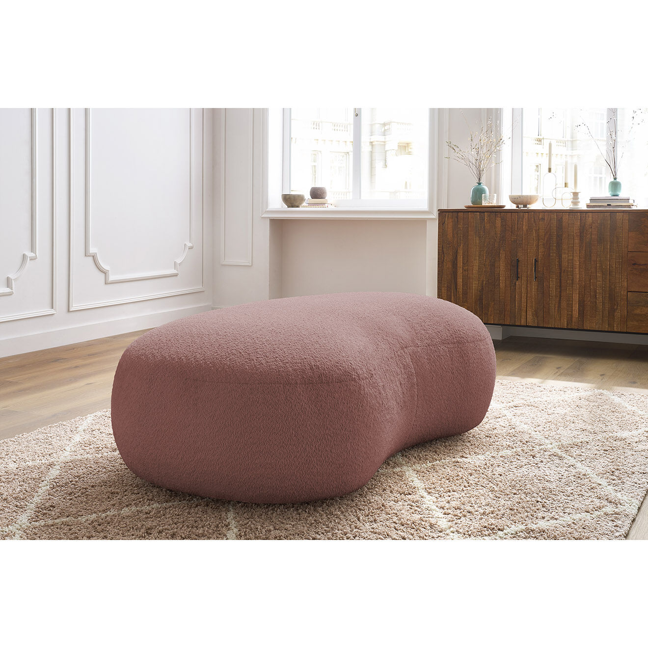 Bobochic Pouf Saint-Germain tissu bouclette rose - 147x90x47 cm