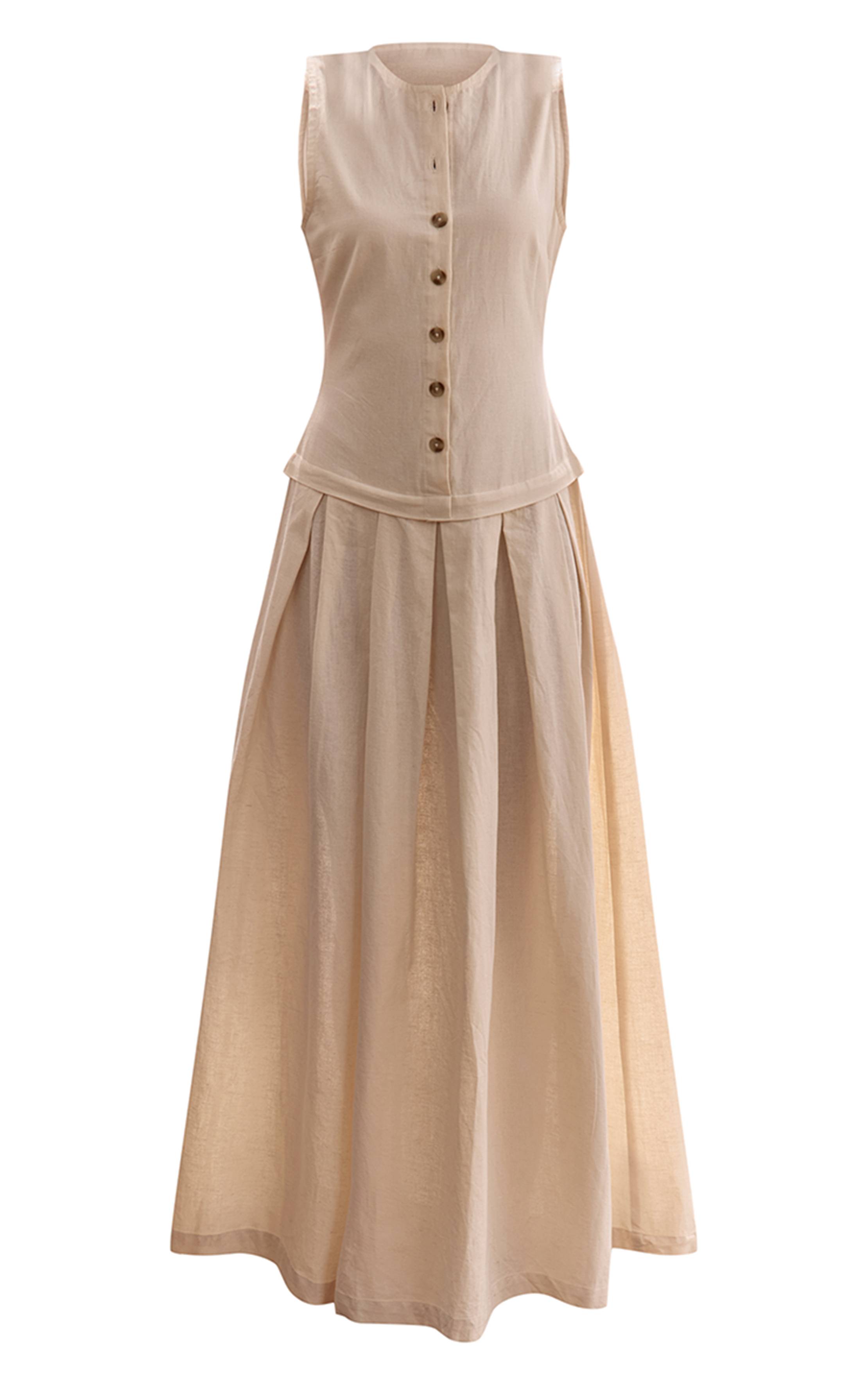 Naturel Robe Maxi À Taille Basse Boutonnée Aspect Lin