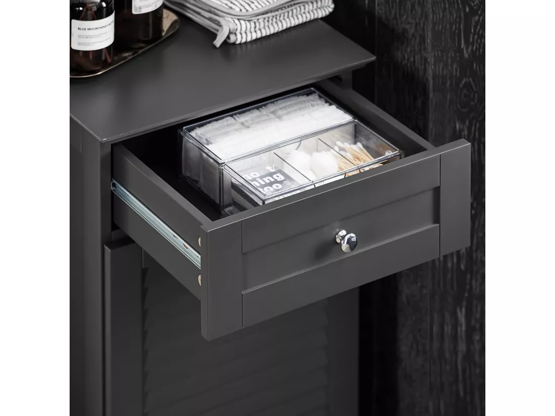 SoBuy Meuble Bas de Salle de Bain Armoire Toilette avec 1 Tiroir et 1 Panier à Linge, BZR73-DG