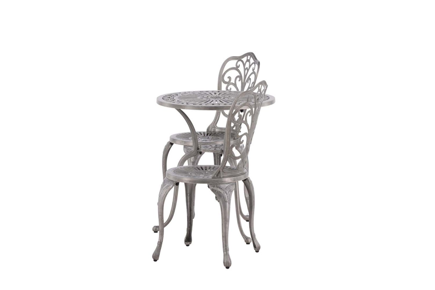 Nandin tuinset: tafel, 2 stoelen, zilverkleurig. 60 x 60 x 73 cm