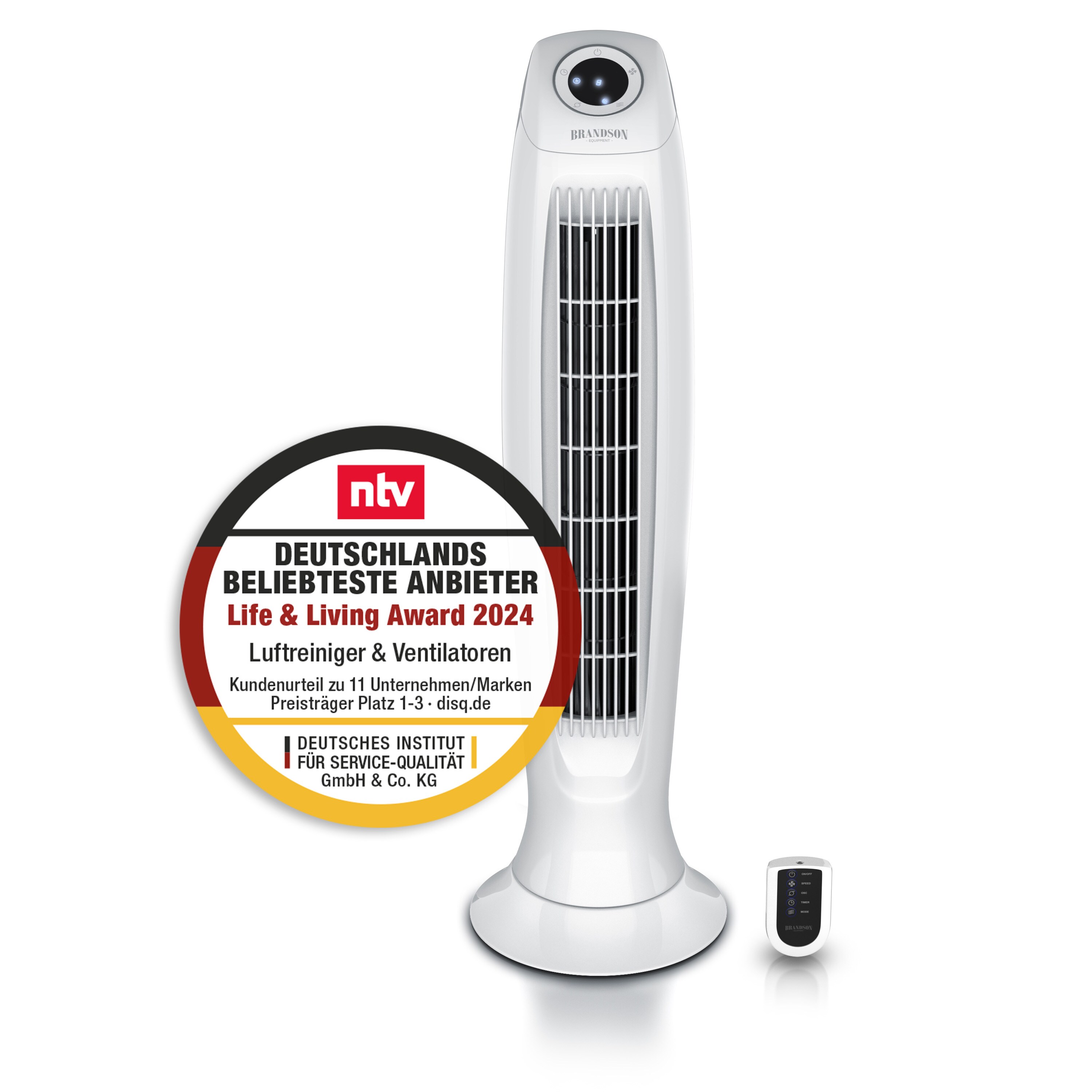 Brandson Turmventilator DC mit 9 Geschwindigkeitsstufen, Standventilor leise mit Fernbedienung, Säulenventilator mit Oszillation, Ventilator