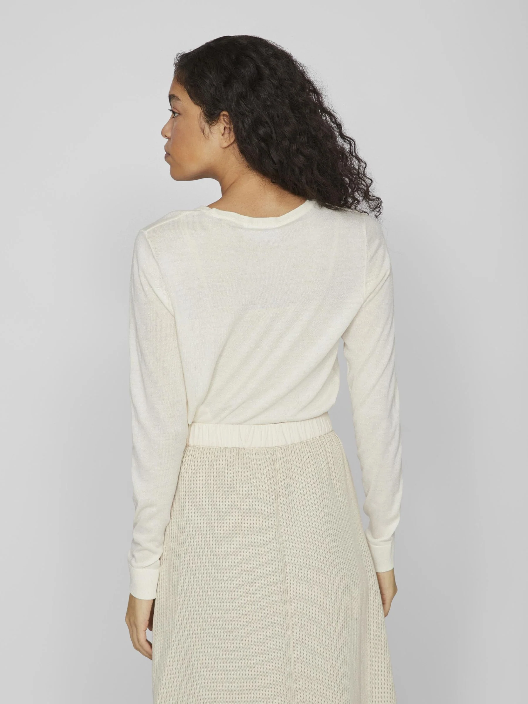 Vila  Viabella Open O-Neck L/S striktrøje - Egret