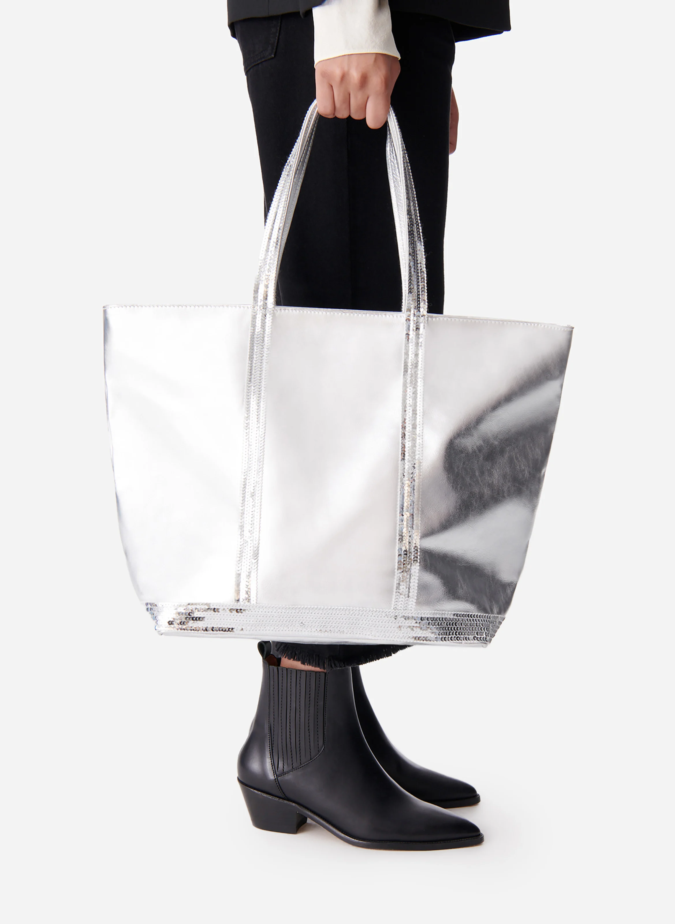 CABAS L - Cabas en L métallisé en cuir| Gris