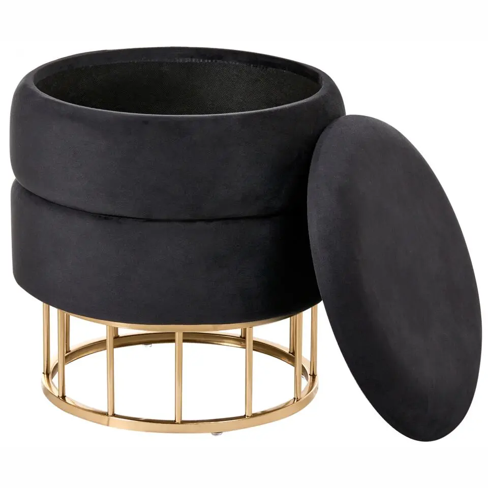 ELGIN - Poef - Zwart - 37 cm - Fluweel