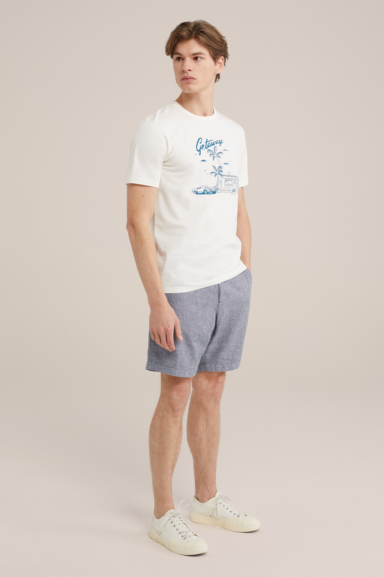 T-shirt met opdruk WE Fashion Gebroken wit