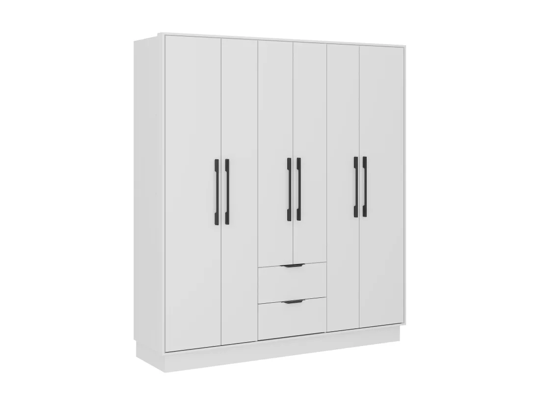 Armoire 6 portes et 2 tiroirs - L162 cm - Blanc - FEOVA