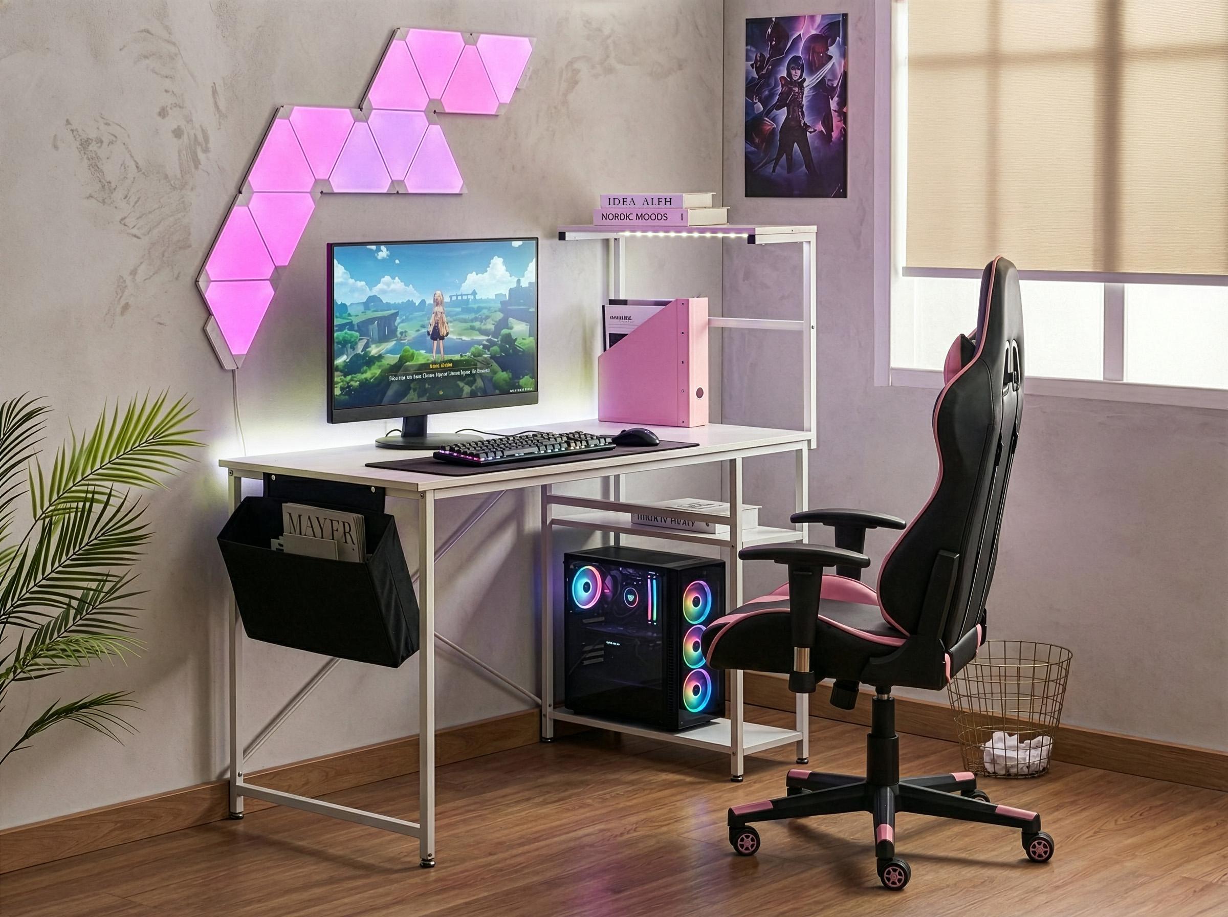 Game bureau ARAMINGO Wit 120 cm 60 cm met opbergruimte LED