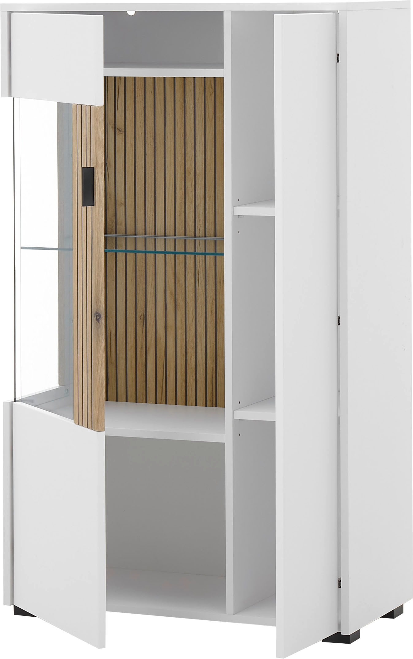 INOSIGN Vitrine »Hudson, Stauraumvitrine« in moderner Trendfarbe, Griffe aus Metall (Schwarz), Höhe 125 cm