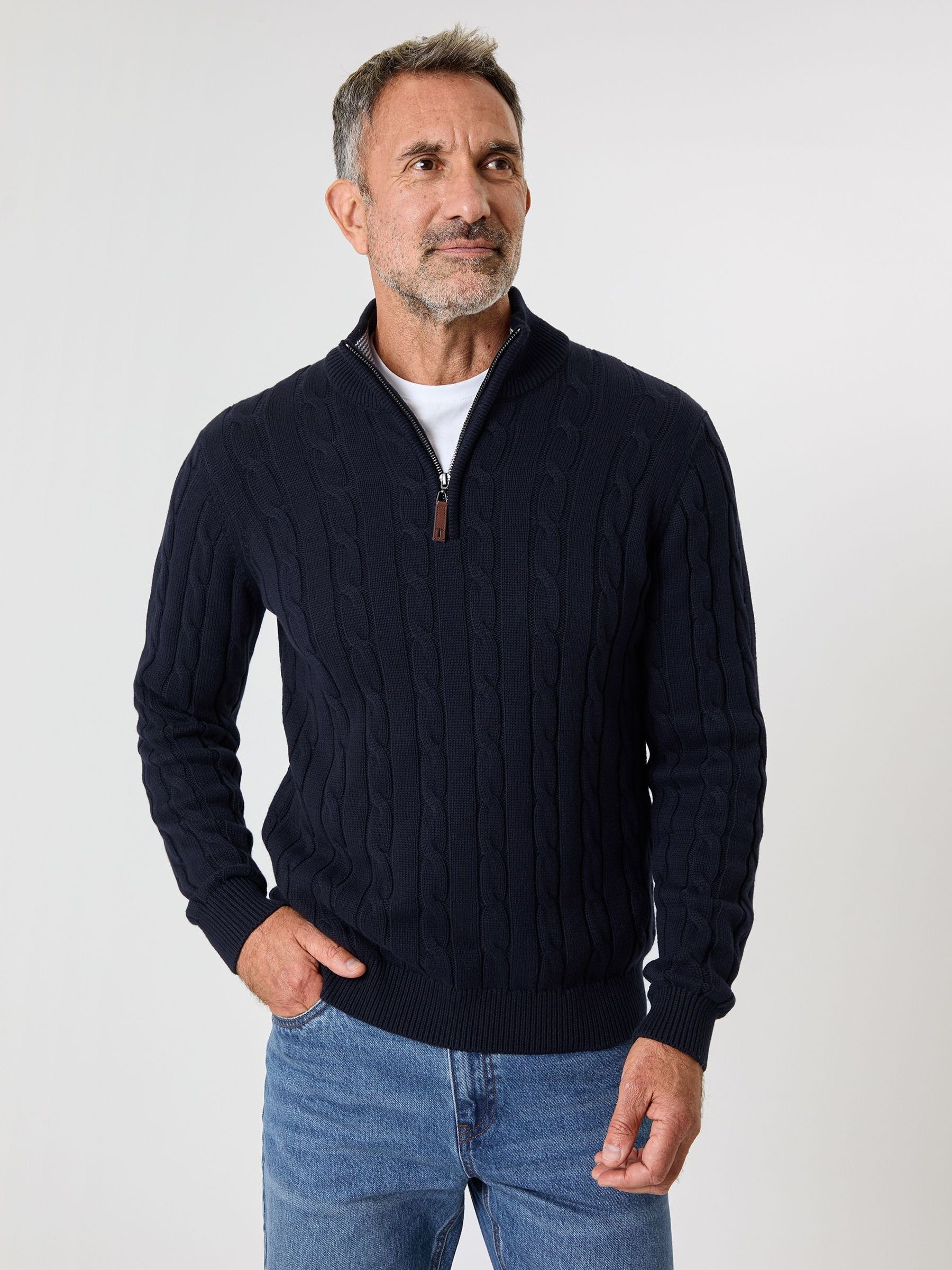 Donkerblauw - Saltwell Cable Knit Quarter Zip Jumper