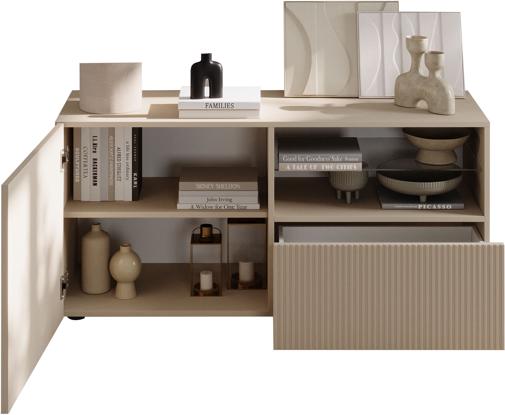 INOSIGN Lowboard »Rio Breite 120 cm, TV-Board 1 Tür u. 1 Schubkasten, TV-Schrank« geriffelte MDF-Fronten, modern u. elegant, Kabelführung, platzsparend