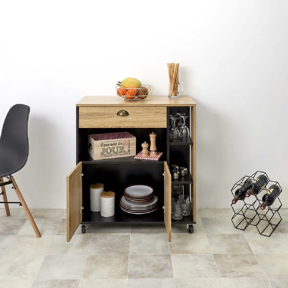 The Home Deco Factory Meuble desserte de cuisine bois Chef