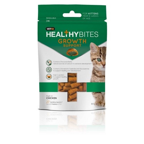 Petiscos para gatinhos com sabor natural que auxiliam no crescimento.
