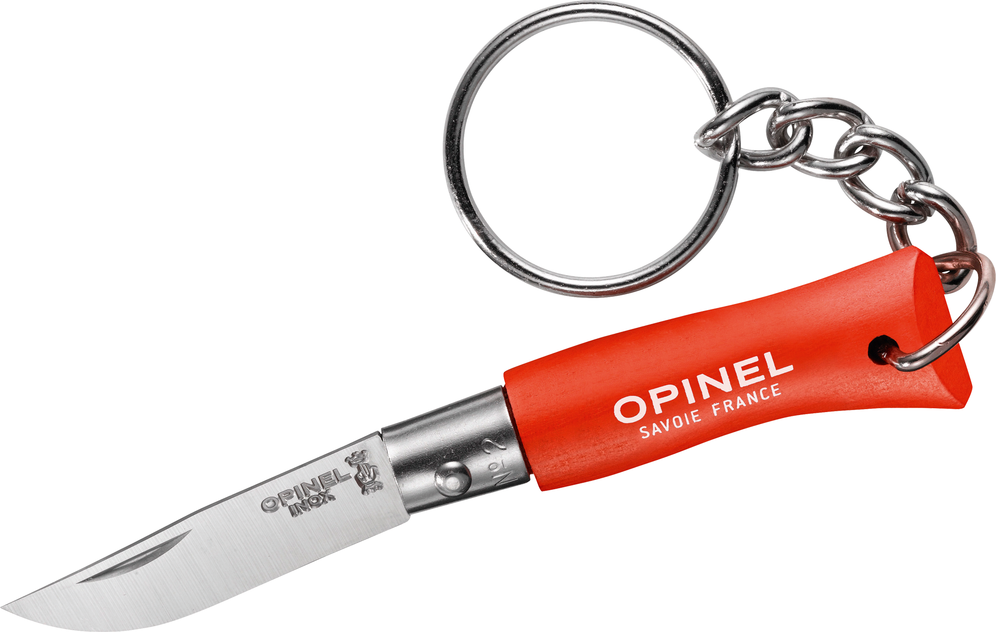 Opinel N°02 Colorama Taschenmesser mit Schlüsselanhänger Klingenlänge 3,5 cm orange