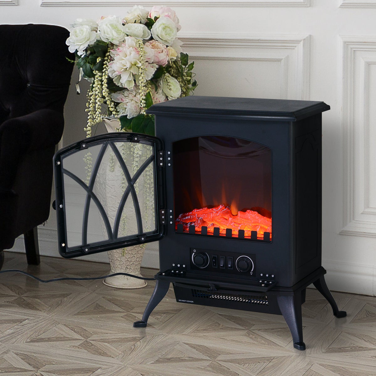 HOMCOM elektrische haard (model 6), L45 x B28,5 x H54 cm, kunststof en veiligheidsglas, zwart