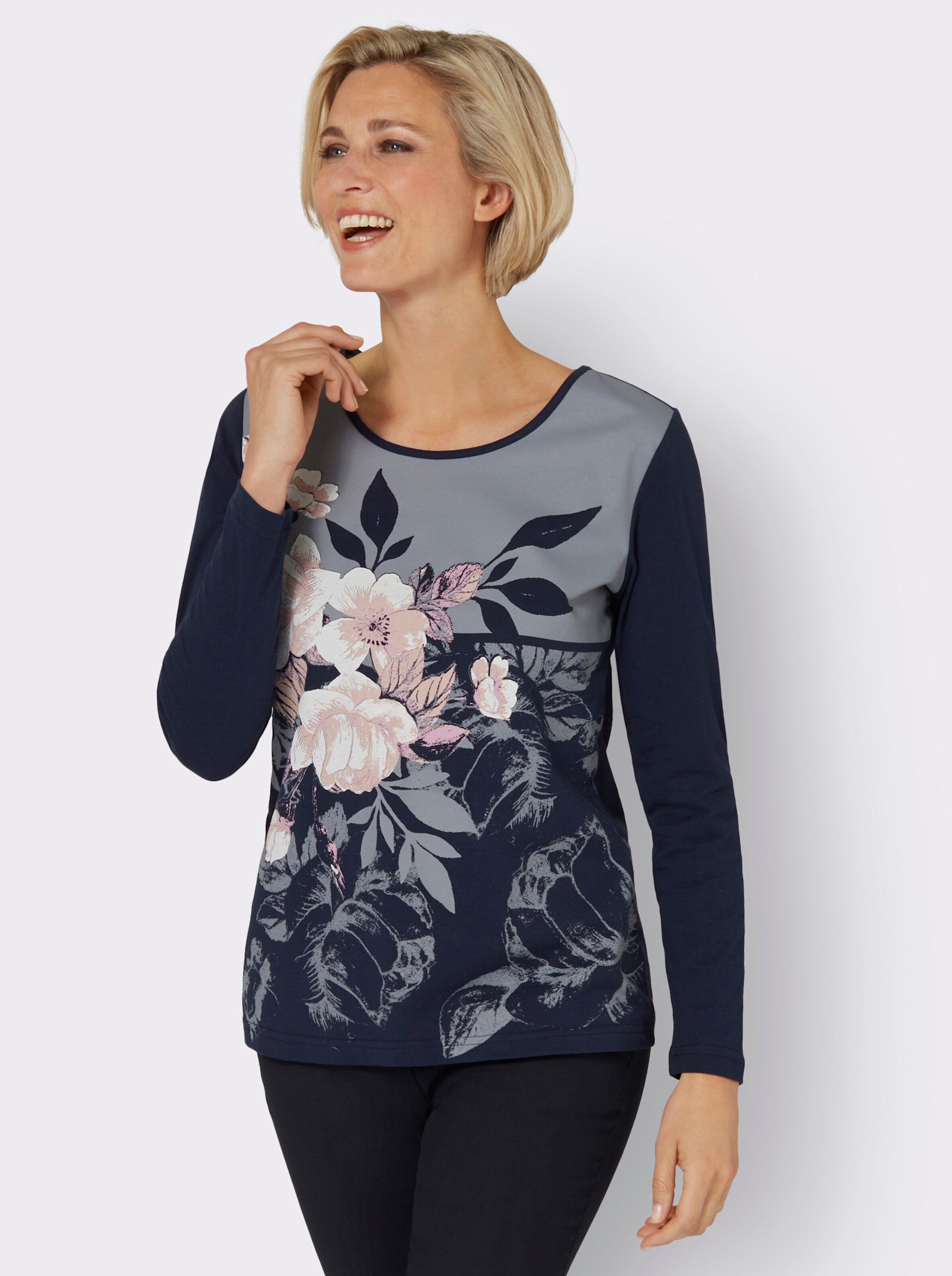 Spitzenshirt mit Blumen-Druck