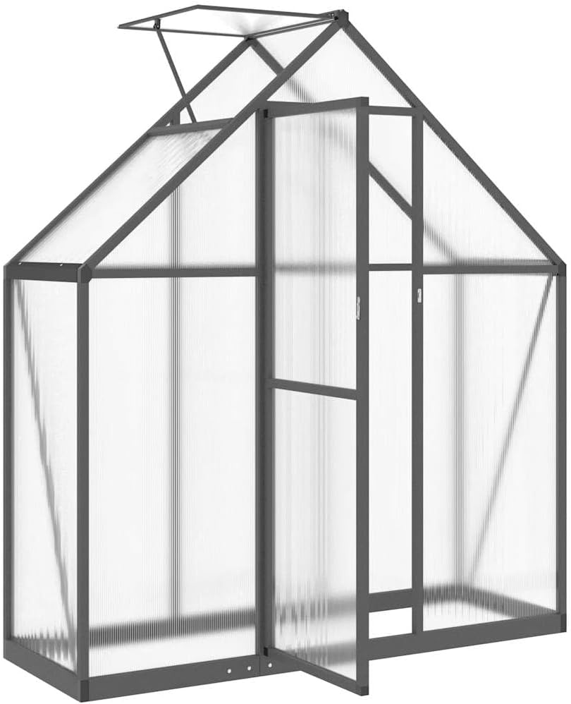 Gewächshaus Aluminium mit Fundament 169 x 58 x 195 cm Gewächshäuser Alu mit Fundamentrahmen Gewächshaus Glas Tomatenhaus Aluminium Anthrazit