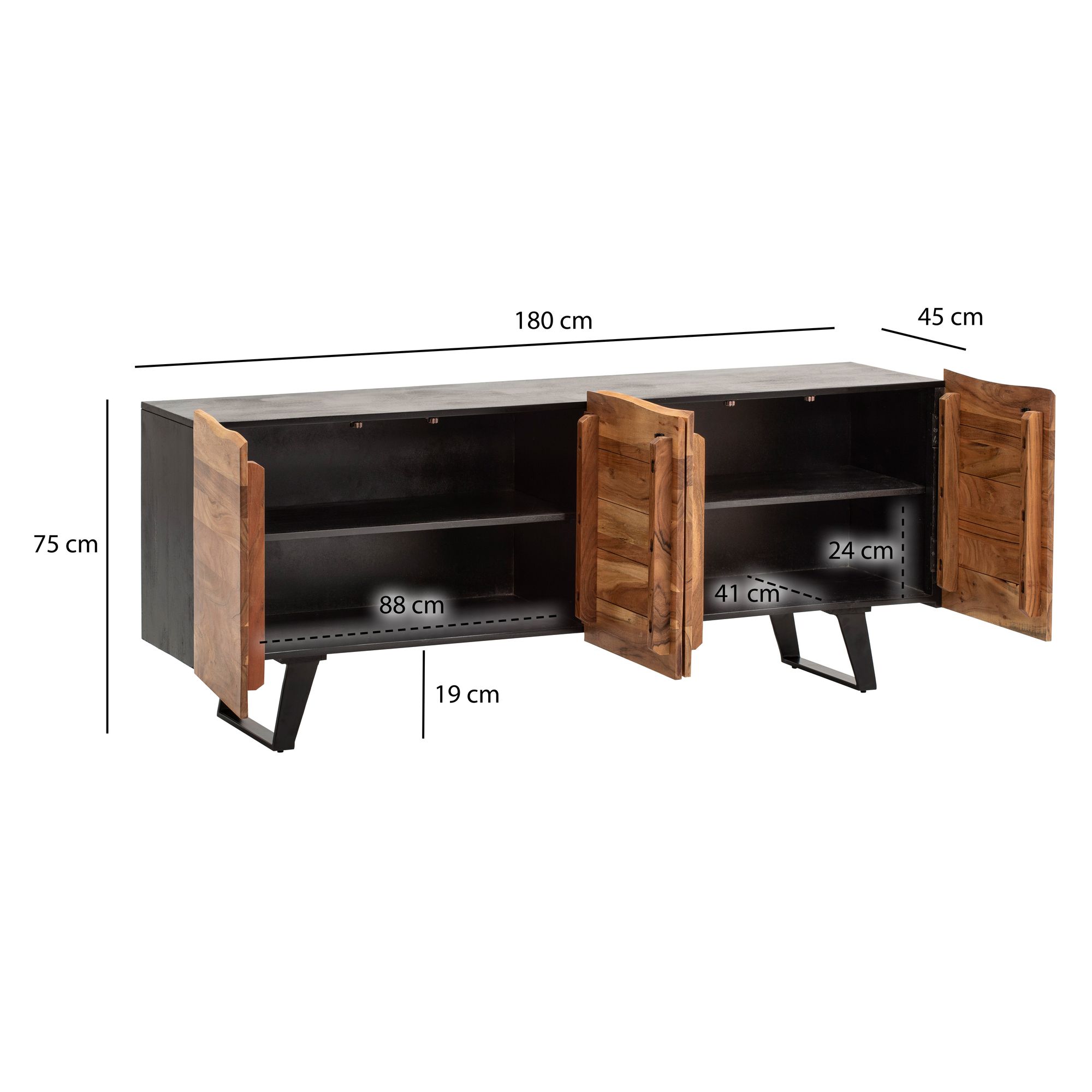 Sideboard FineBuy Anrichte Holz Massiv 180 cm Kommode Standschrank Baumkante
