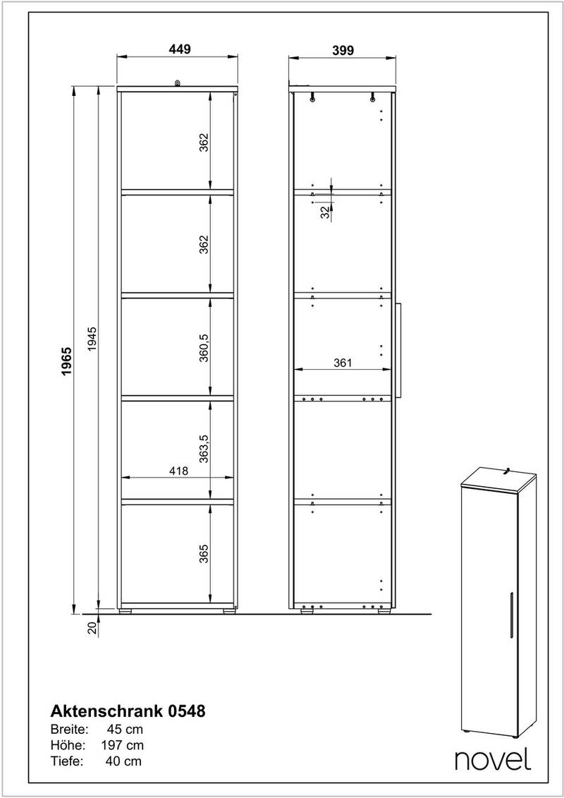 Novel Aktenschrank 5OH schmal RENTON