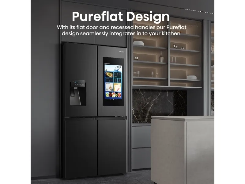 Hisense RQ760N4IFE - Køleskab/fryser - frans dør-bundfryser med vanddispenser, isdispenser - Wi-Fi - bredde: 91.4 cm - dybde: 72.5 cm - højde: 178.5 cm - 577 liter - Klasse E - sort
