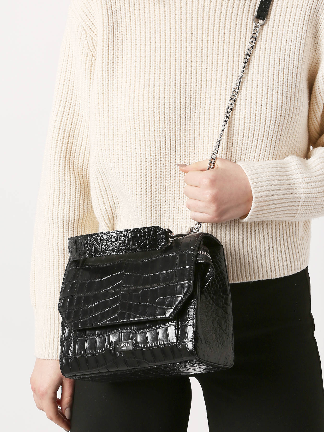 Sac rabat M Ninon Croco cuir LANCEL