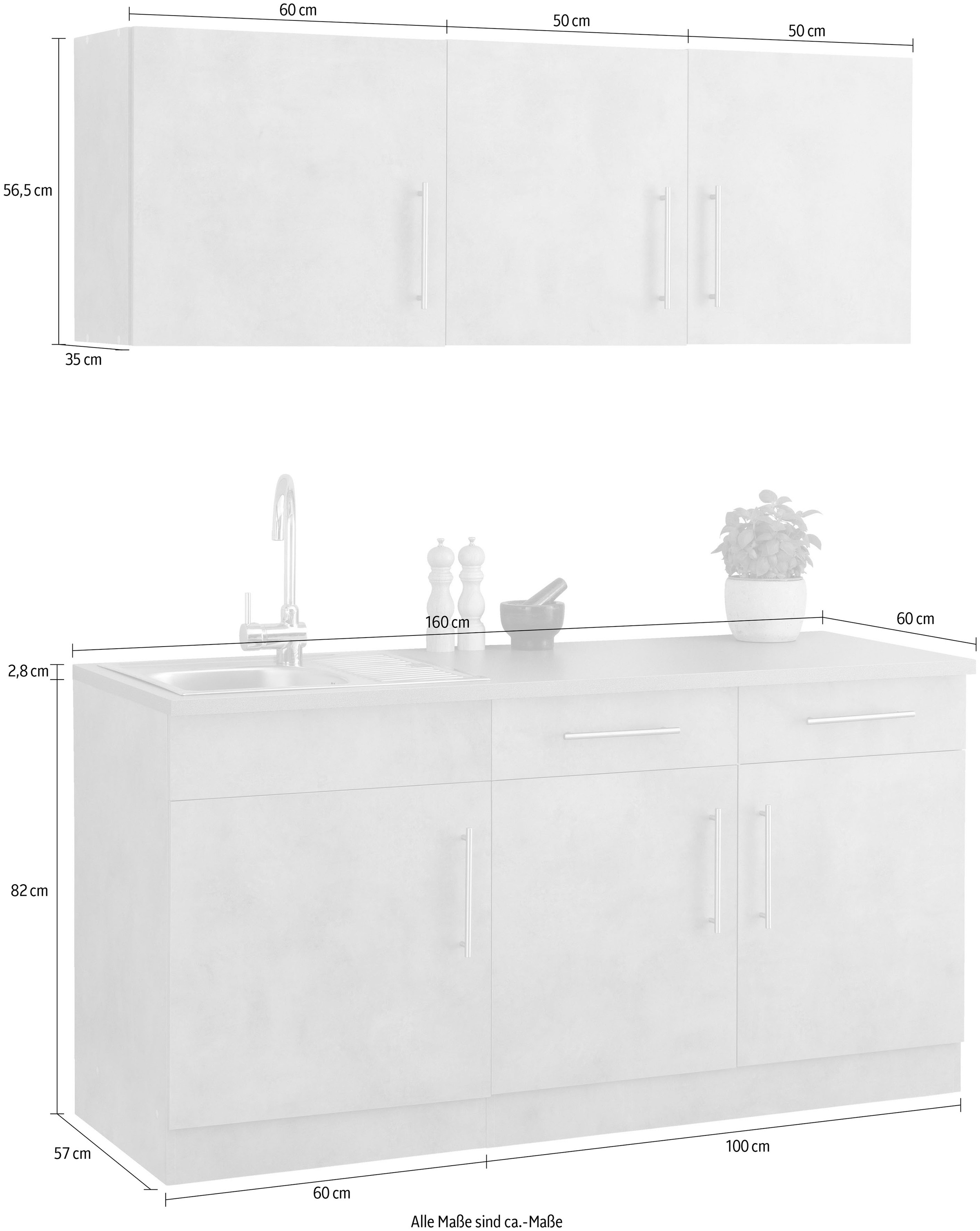 wiho Küchen Pantryküche »Cali« ohne E-Geräte, Breite 160 cm