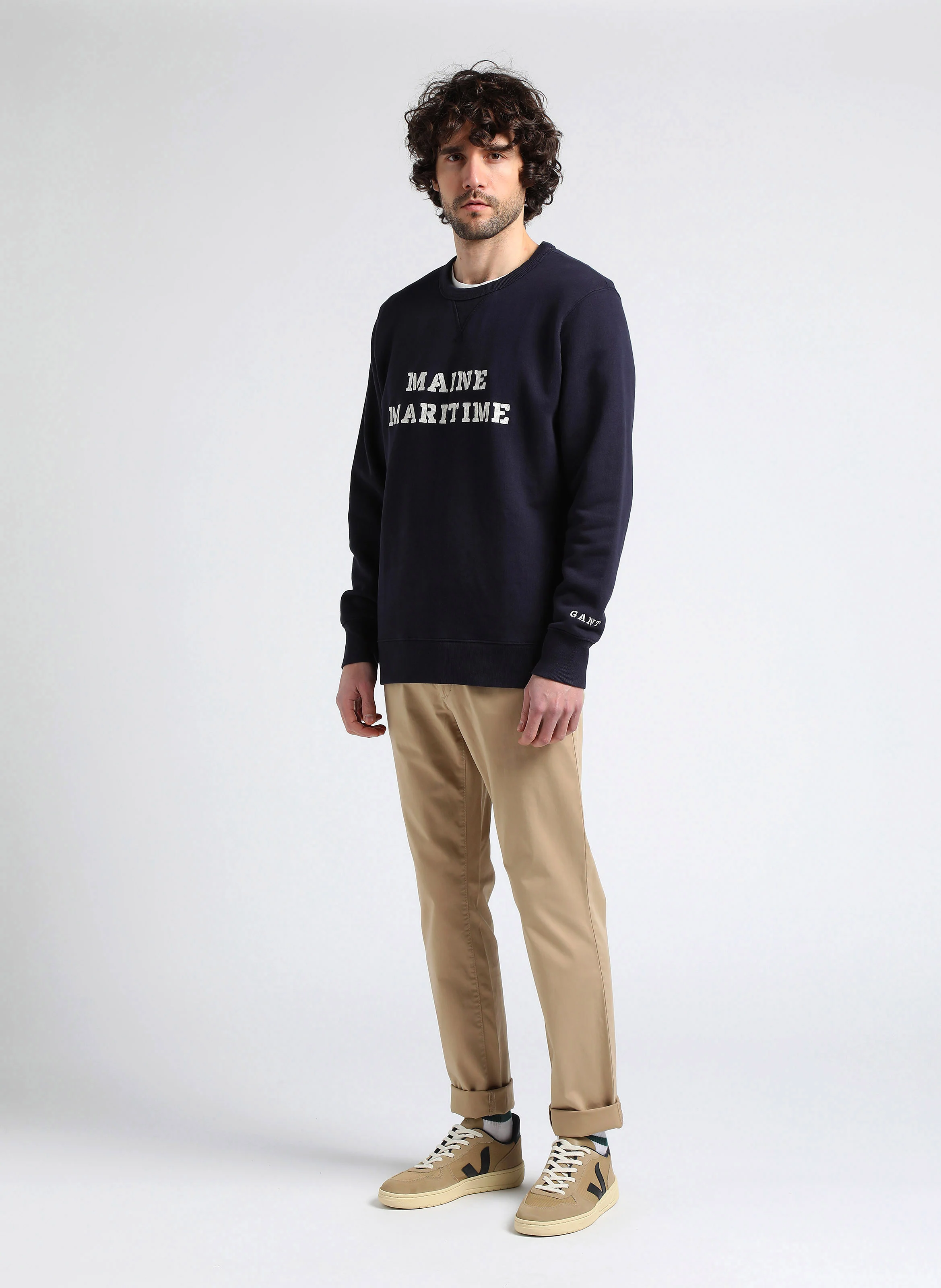 Sweat col rond regular-fit brodé en coton | Bleu