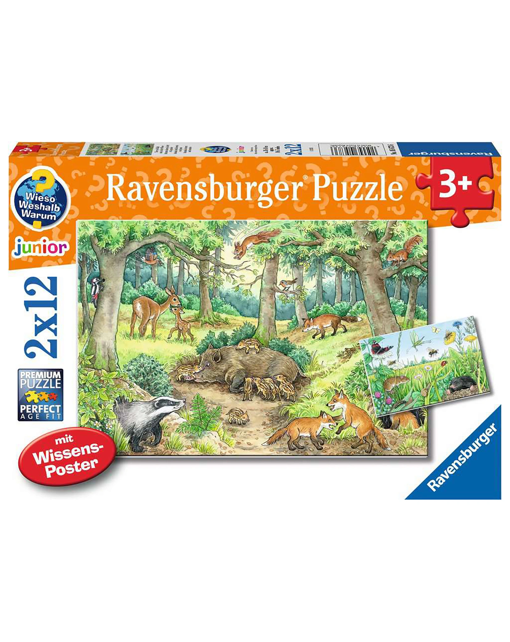 Puzzle WIESO? WESHALB? WARUM? - TIERE IM WALD UND AUF DER WIESE 2x12-teilig