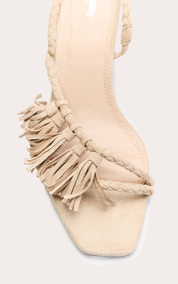 Sable Mules À Talons Avec Détail Pompon