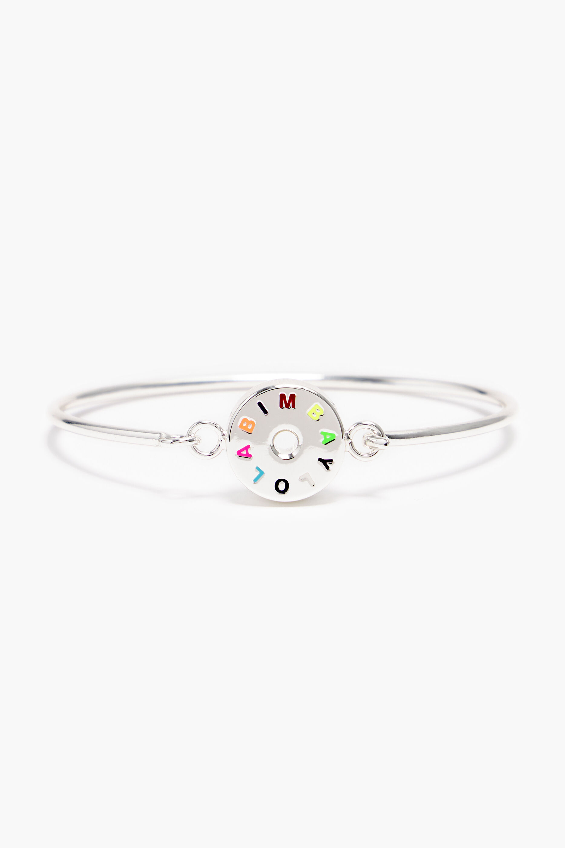 Pulseira rígida com logotipo prateado