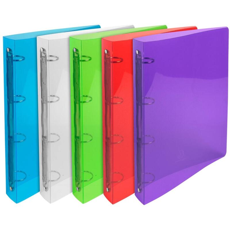 Classeur 4 anneaux plastifié Exacompta Crystal A4 maxi - Dos 3 cm couleurs assorties