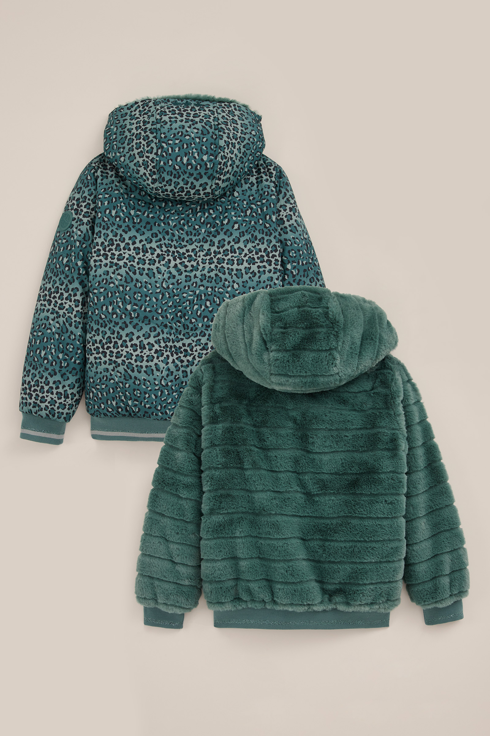 Meisjes reversible jas met imitatiebont en dessin WE Fashion Groenblauw
