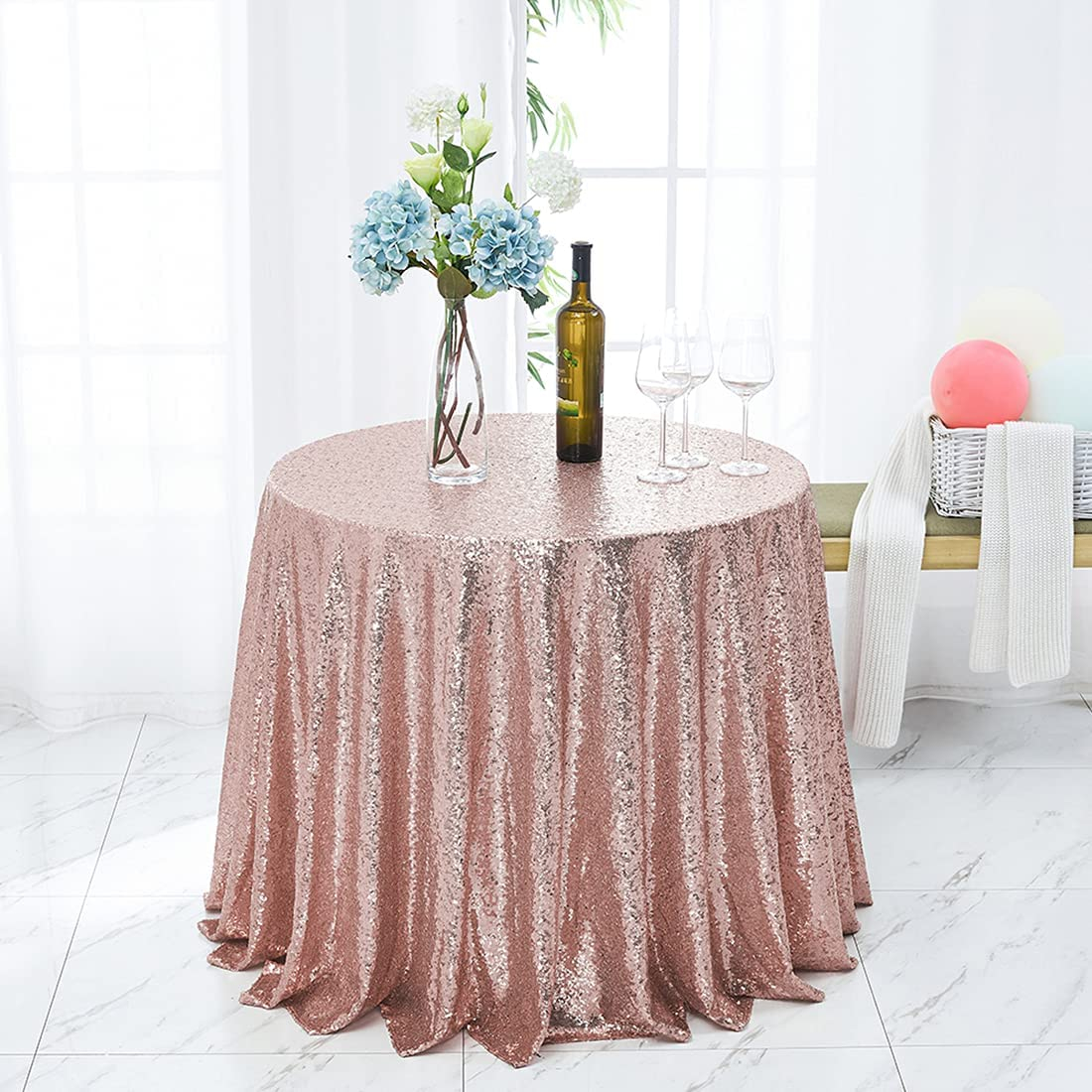 (Ø80cm) Glitzer Tischdecke Party Dekoration Pailletten Tisch Tuch - Roségold