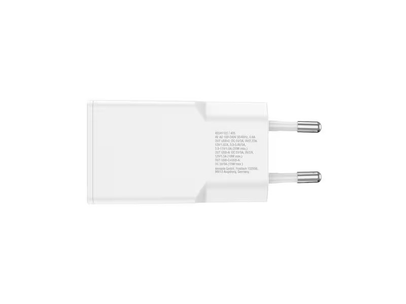 (20W) Slim USB C / USB A GaN Ladegerät Netzteil Power Delivery Plug (4S541122) - Weiss