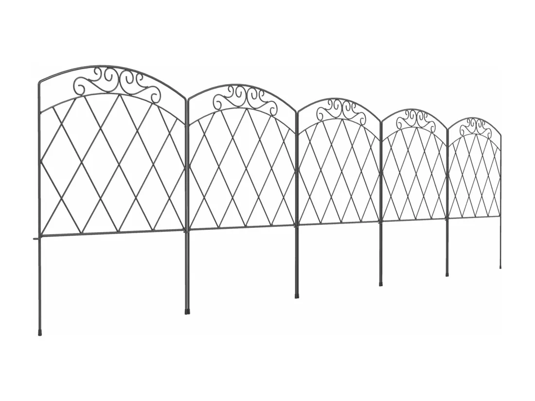 Lot de 5 clôtures de jardin décoratives avec ornements métal noir