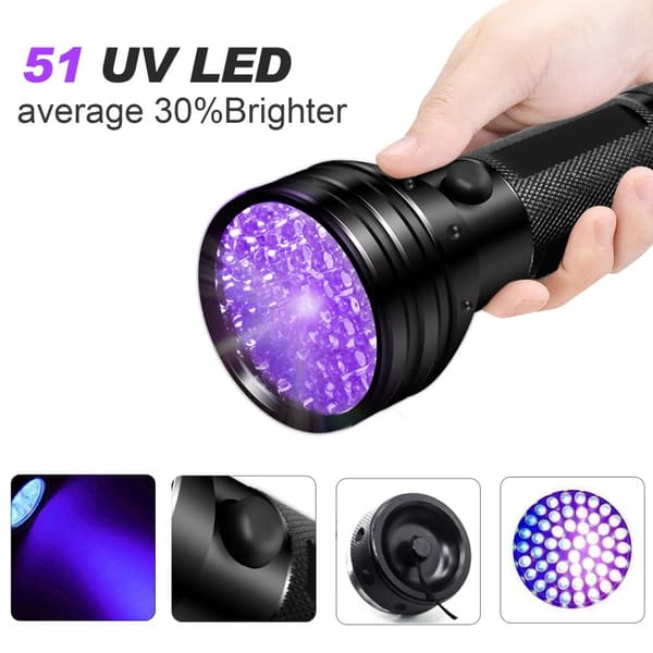 INF UV-lommelykt med 51 lysdioder, vanntett